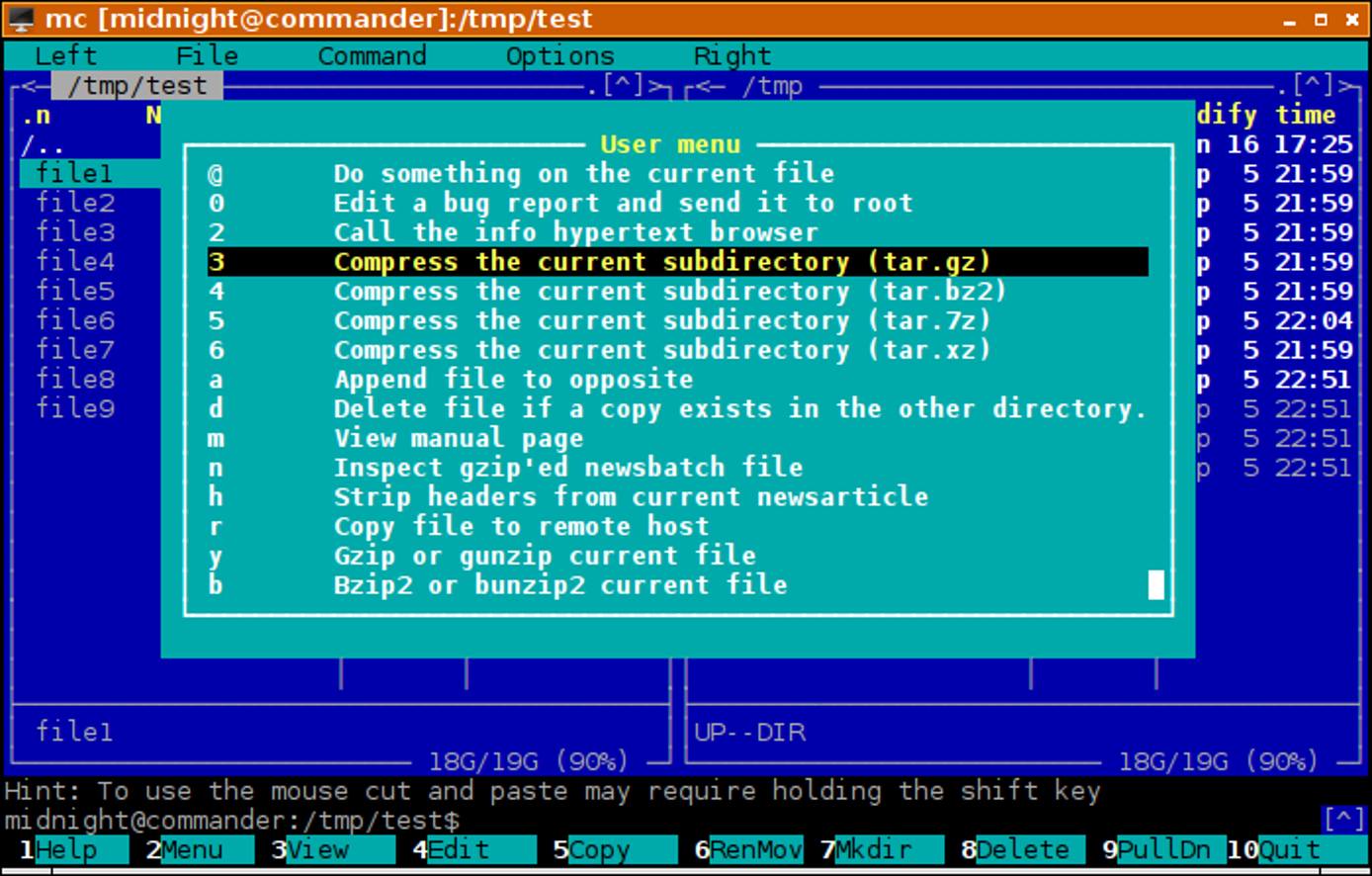 Midnight Commander User Menu Midnight Commander User Menu