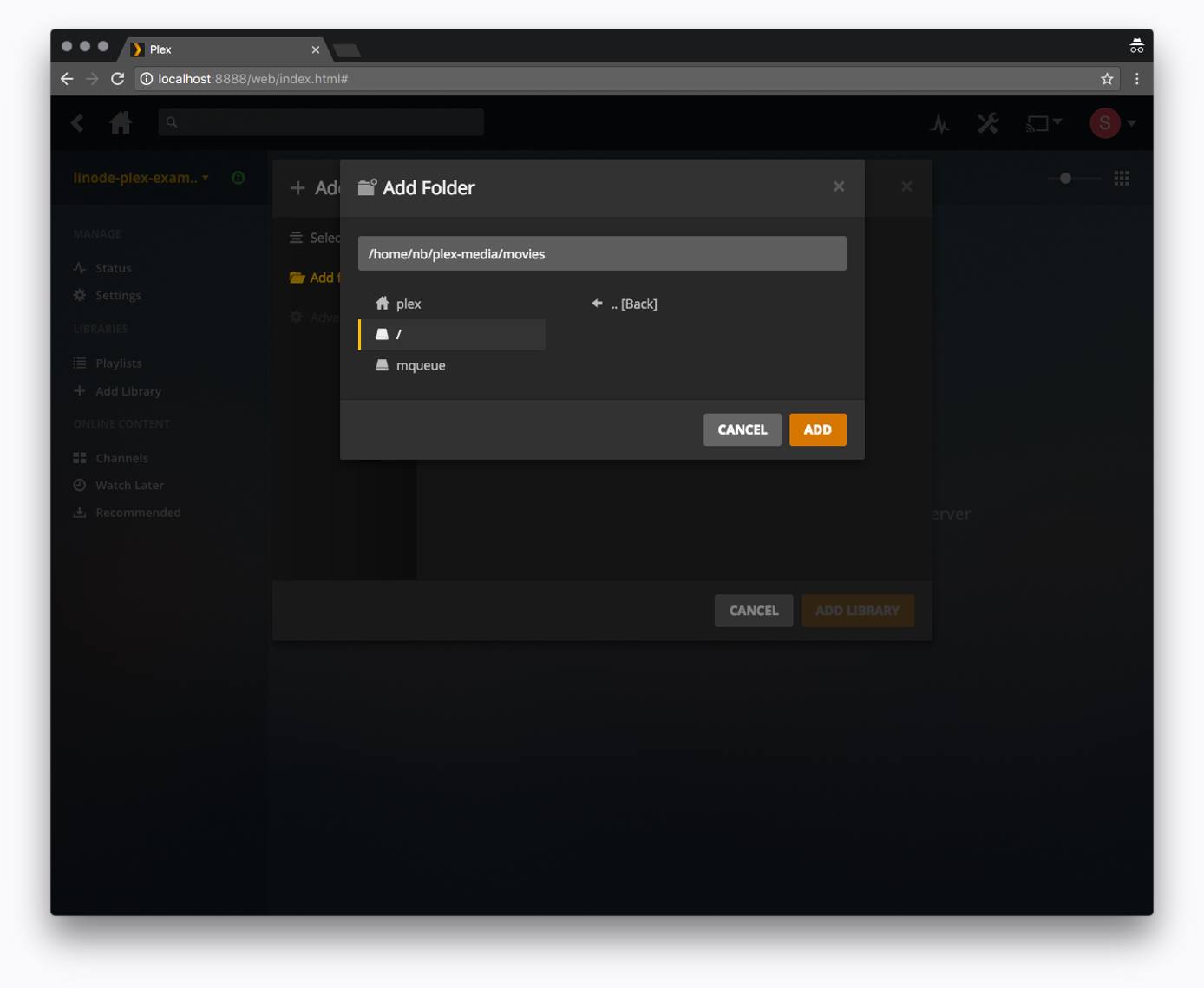 Plex web interface - Library location Plex web interface - Library location